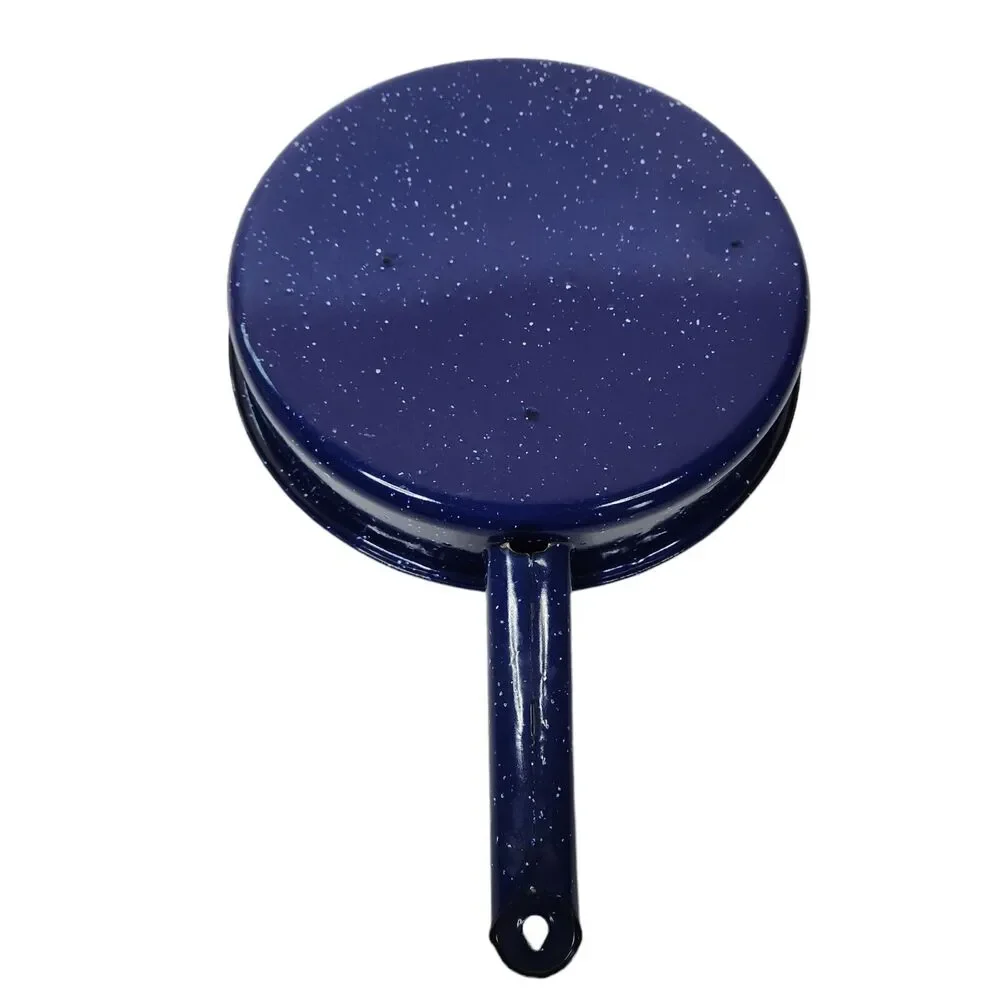 Vintage Medium Blue White Speckled Enamelware Skillet Frying Pan 9